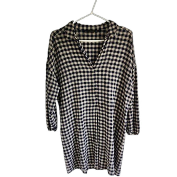 Zara Basic Tunic Black and Tan Checkered Size Medium Women's - Picture 1 of 11